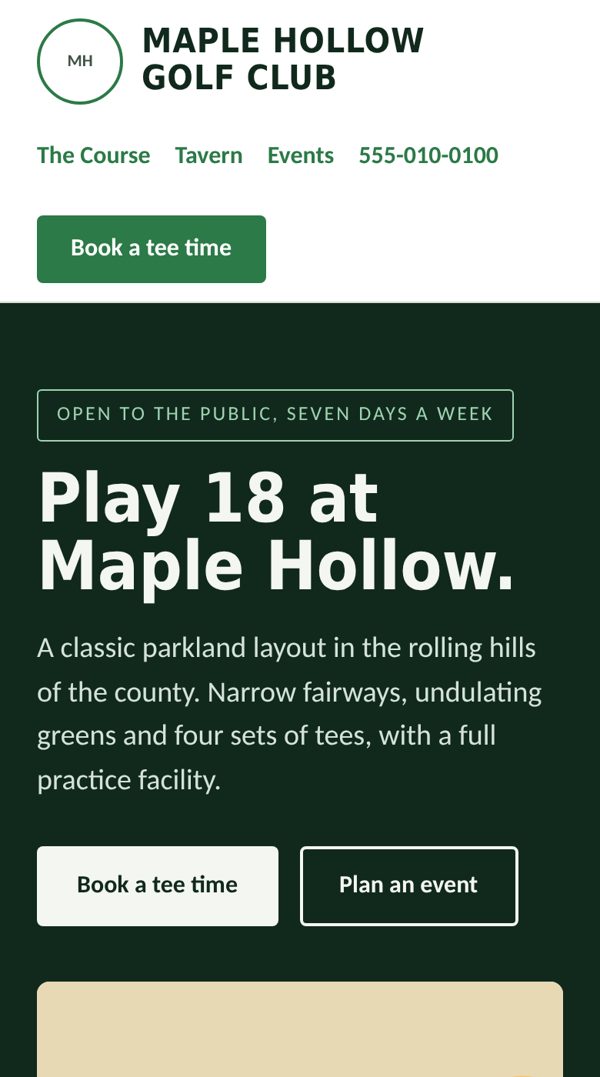 Sample homepage shown on a phone
